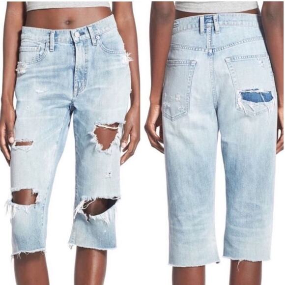 AGOLDE Dakota Distressed Relaxed Boyfriend Capri Relaxed Skater Shorts Sz 28 - Picture 1 of 12